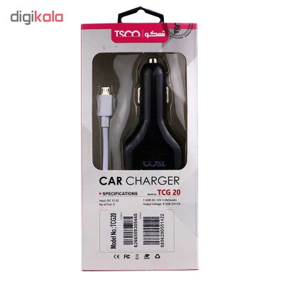 شارژر فندکی تسکو مدل TCG 20 به همراه کابل تبدیل MicroUSB | سفید | گارانتی 12 ماهه توسن سیستم