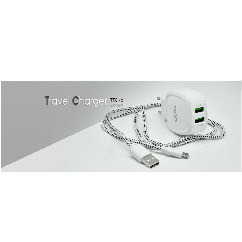 شارژر دیواری تسکو مدل TTC 46 به همراه کابل تبدیل microUSB | سفید | گارانتی 12 ماهه توسن سیستم
