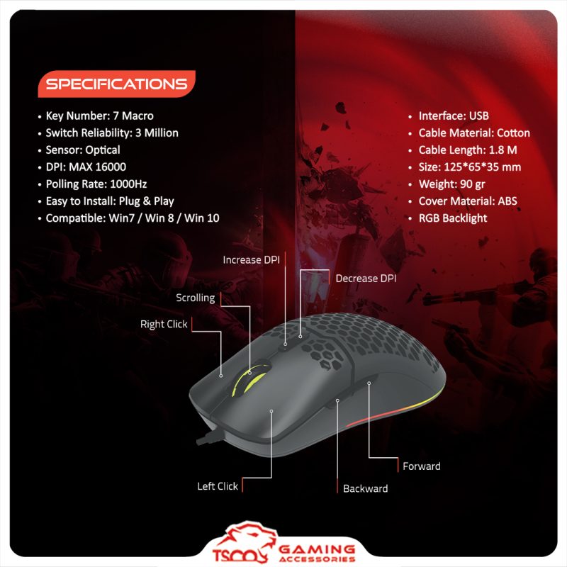 ماوس مخصوص بازی تسکو مدل GM 790 | مشکی | گارانتی 12 ماهه توسن سیستم