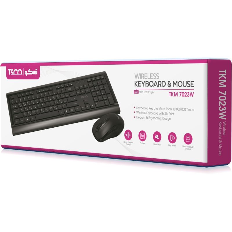 کیبورد و ماوس بی سیم تسکو مدل TKM 7025W | مشکی | گارانتی 12 ماهه توسن سیستم