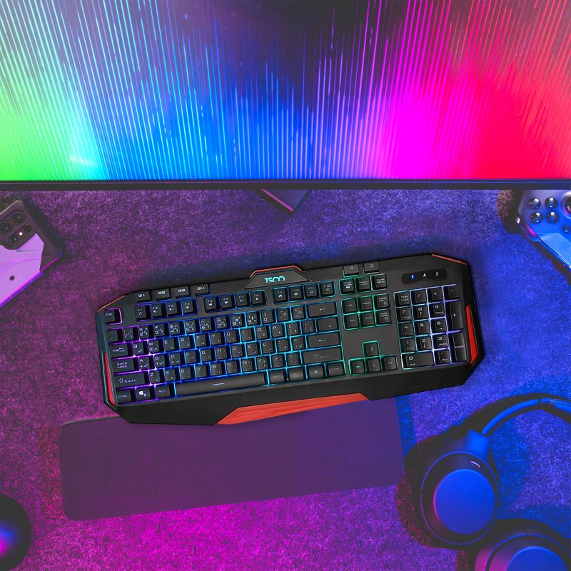 کیبورد گیمینگ تسکو مدل GK 8123، سوییچ ممبران، Full-Size، نورپردازی LED RGB | مشکی | گارانتی 12 ماهه توسن سیستم