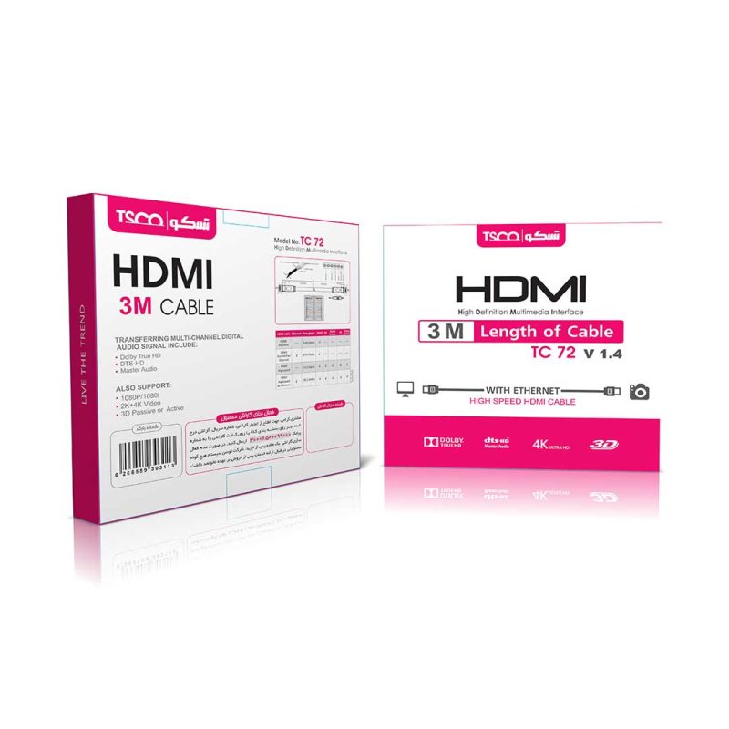 کابل HDMI تسکو مدل TC 72 به طول 3 متر | مشکی | گارانتی 12 ماهه توسن سیستم