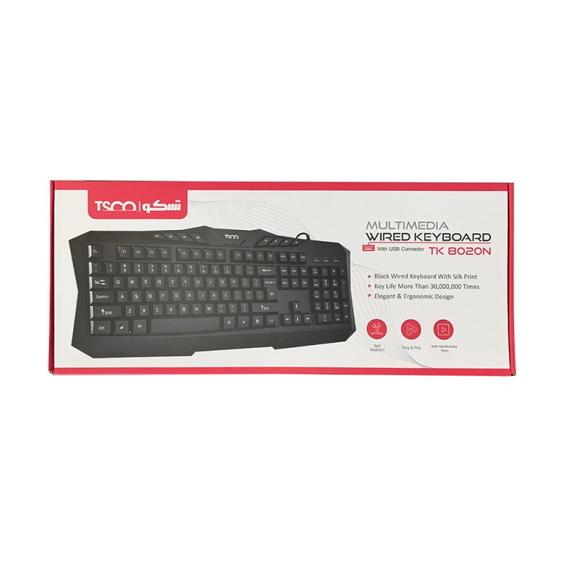 کیبورد تسکو مدل TK 8020N، سوییچ ممبران، Full-Size | مشکی | گارانتی 12 ماهه توسن سیستم