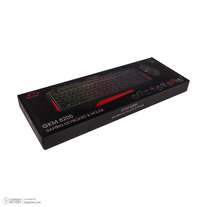 کیبورد گیمینگ تسکو مدل GKM 8205 به همراه موس، Full-size، نورپردازی RGB | مشکی | گارانتی 12 ماهه توسن سیستم