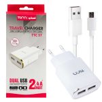 شارژر دیواری تسکو مدل TTC 57 به همراه کابل تبدیل microUSB | سفید | گارانتی 12 ماهه توسن سیستم