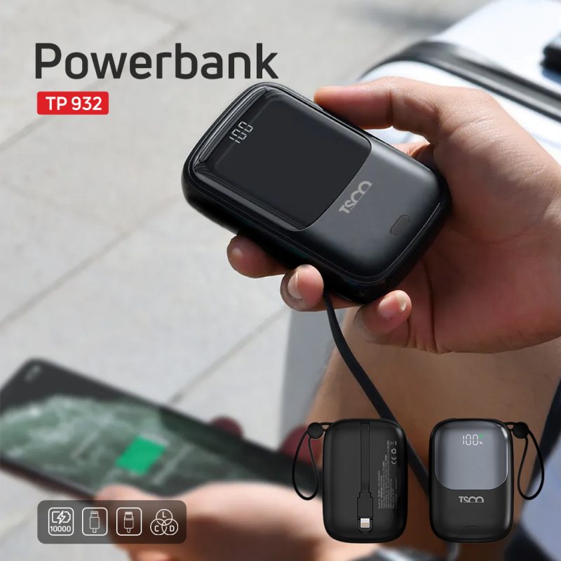پاوربانک تسکو مدل TP 932 ظرفیت 10000 میلی آمپر ساعت | مشکی | گارانتی 12 ماهه توسن سیستم