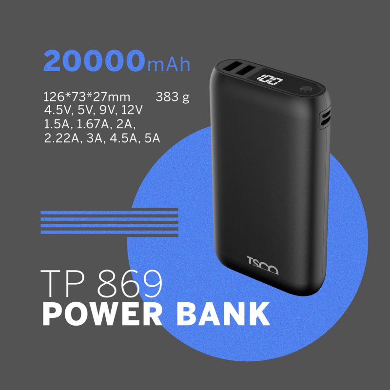 پاوربانک 22.5 وات تسکو مدل TP 869 ظرفیت 20000 میلی‌آمپر ساعت | سفید | گارانتی 12 ماهه توسن سیستم