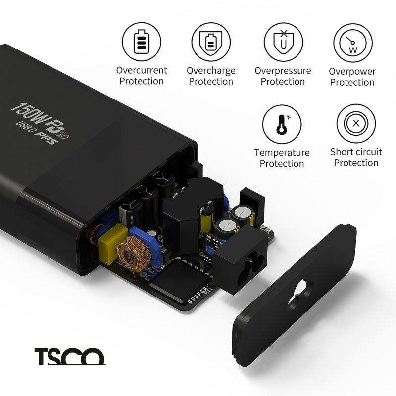 آداپتور شارژ 150 وات تسکو مدل TTC 69 به همراه کابل پاور AC | مشکی | گارانتی 12 ماهه توسن سیستم