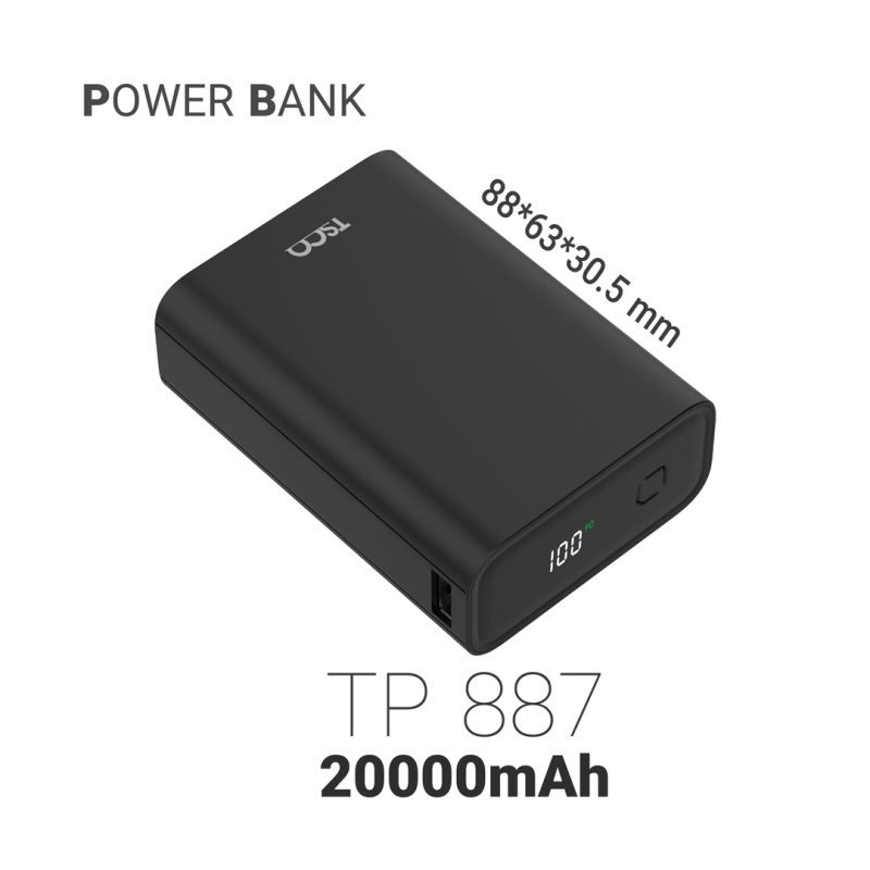 پاوربانک تسکو مدل TP 887 ظرفیت 20000 میلی آمپر ساعت | مشکی | گارانتی 12 ماهه توسن سیستم
